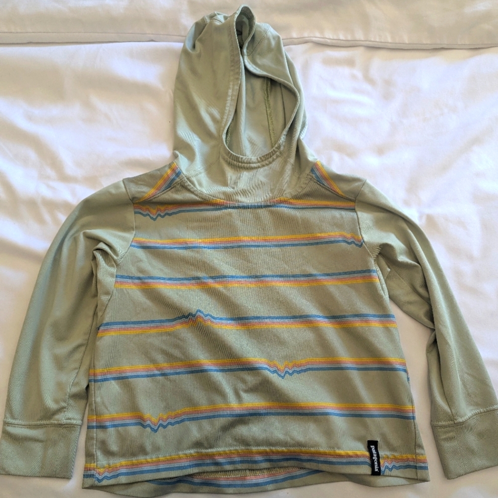 Patagonia Green Capilene Silkweight Striped Kids Hoodie 2T Unisex